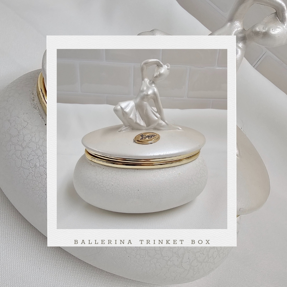 Elegant White and Gold Ballerina Trinket Box